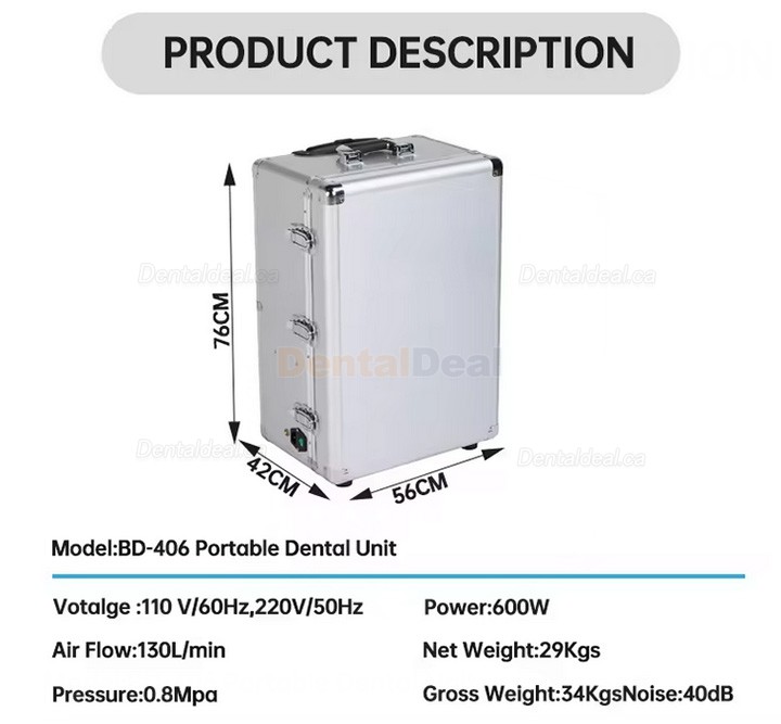 BD406 Portable Dental Unit with 3-Way Syringe+Suction+LED Curing Light